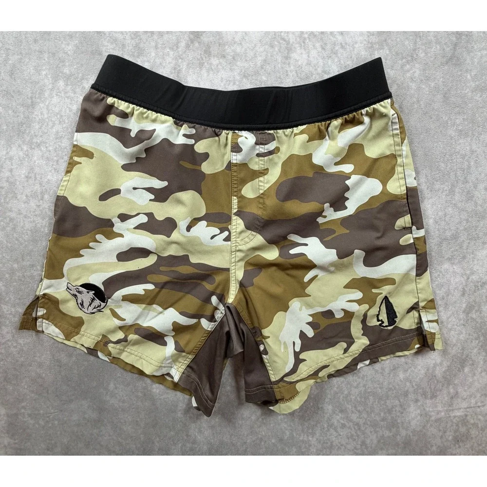 TacHuntFish Mens Medium Athletic Shorts Desert Camo 6 Inch Inseam Hunting